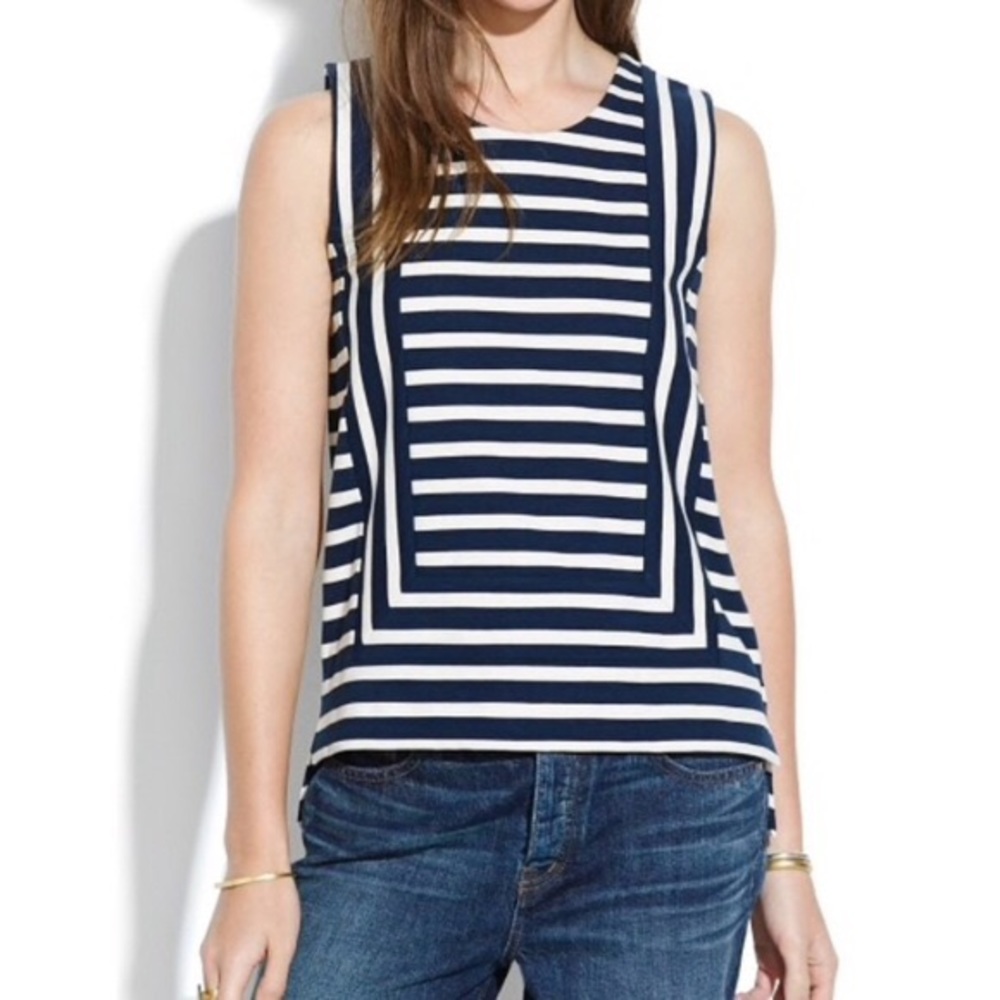 Madewell Frameset Ponte Tank Navy & White Stripes
